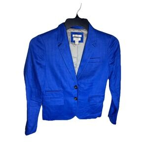 J. Crew Schoolboy Women's Royal Blue Blazer‎ Jacket 100% Linen Size 2